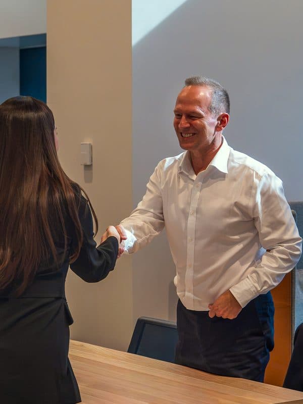 A candidate shaking hands with an industry professional at Brimstone Sydney 2026